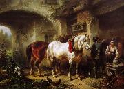 Wouterus Verschuur Paarden en personen op een binnenplaats oil painting picture wholesale